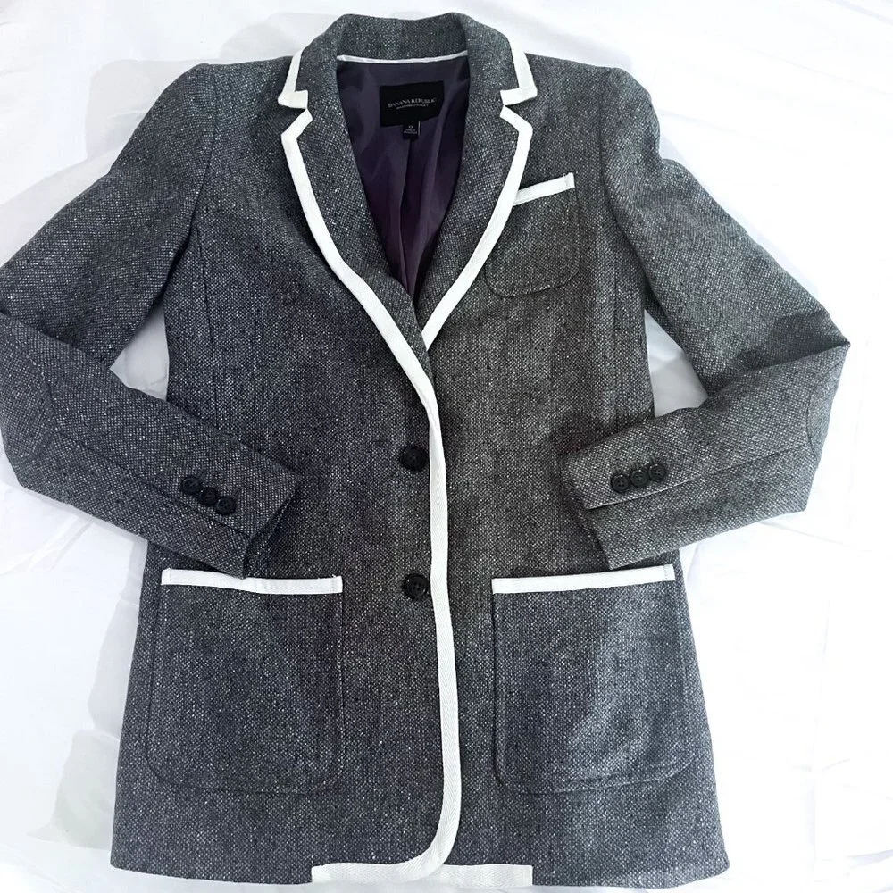 Banana Republic Women’s Wool Notched Collar Button Front Jacket Blazer Size 0 - Picture 4 of 13